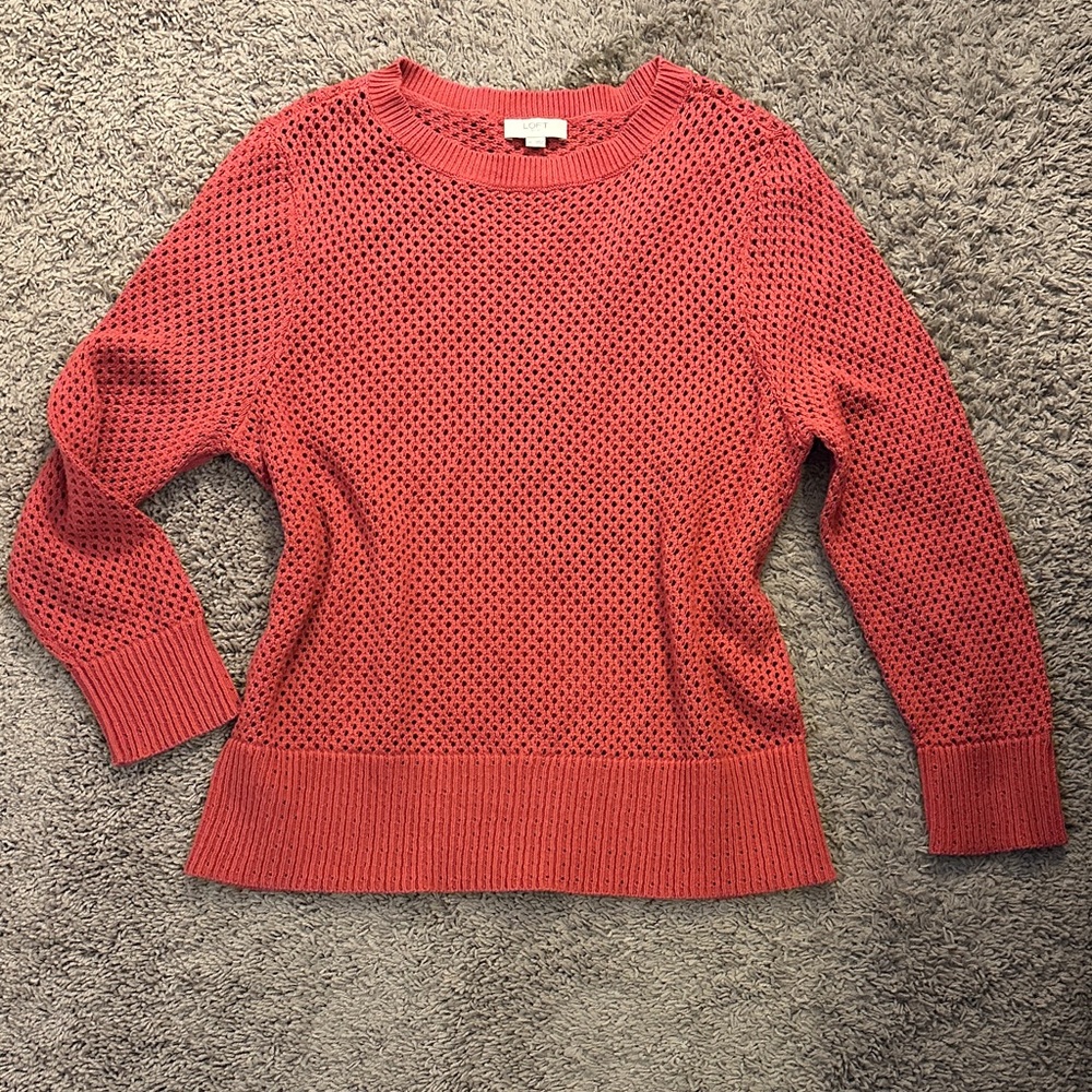 LOFT Cotton Coral Crew Neck Sweater